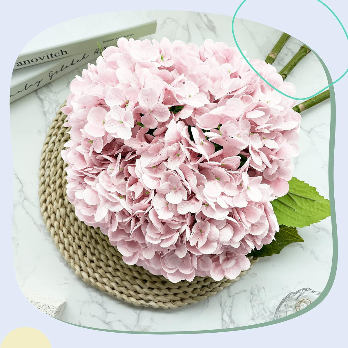 21In White Artificial Hydrangea Flowers with Stems 5 Pcs