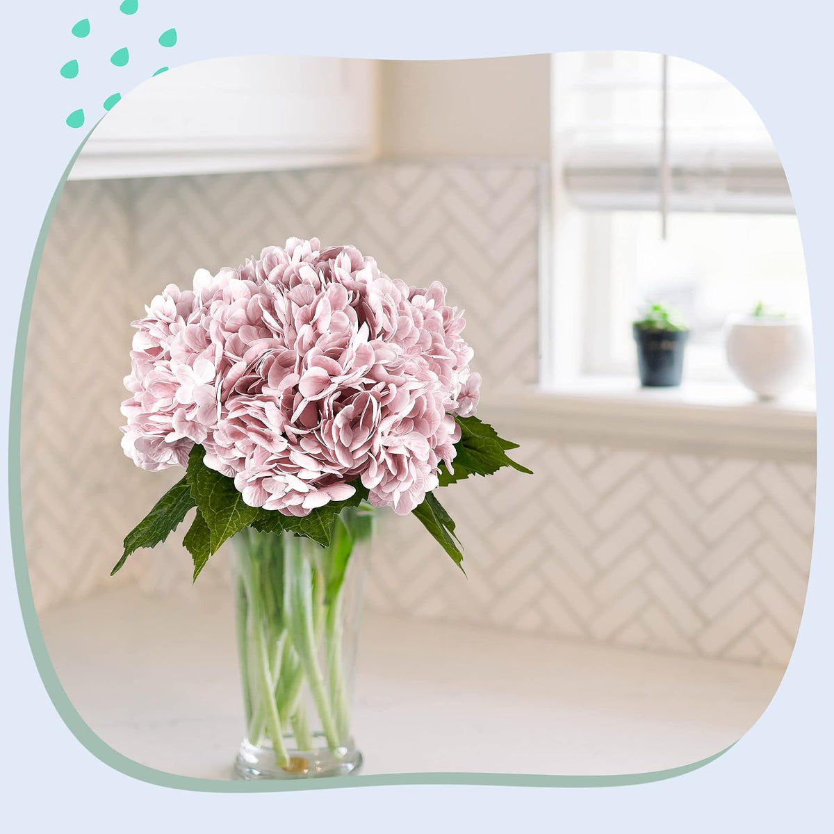 21In White Artificial Hydrangea Flowers with Stems 5 Pcs
