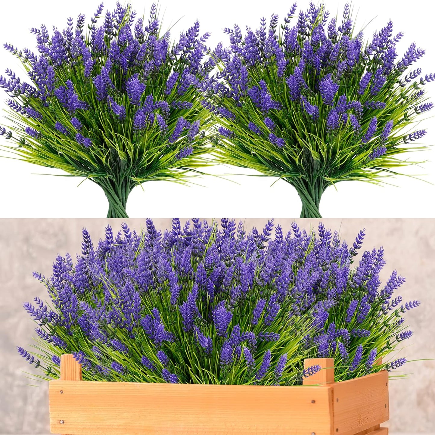24 Bundles Artificial Flowers Outdoor, Faux Lavender Flowers with Grass UV Resistant Artificial Plants for Outdoor Outside Hanging Planter Window Box Garden Patio Front Porch Decor