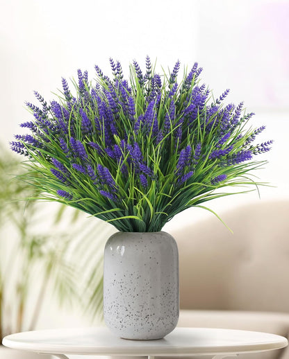 24 Bundles Artificial Flowers Outdoor, Faux Lavender Flowers with Grass UV Resistant Artificial Plants for Outdoor Outside Hanging Planter Window Box Garden Patio Front Porch Decor