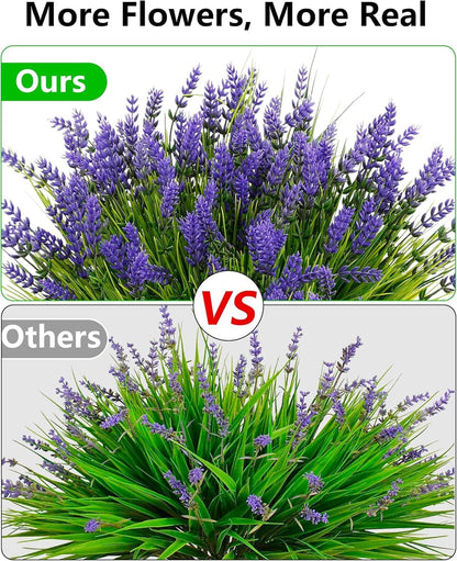 24 Bundles Artificial Flowers Outdoor, Faux Lavender Flowers with Grass UV Resistant Artificial Plants for Outdoor Outside Hanging Planter Window Box Garden Patio Front Porch Decor