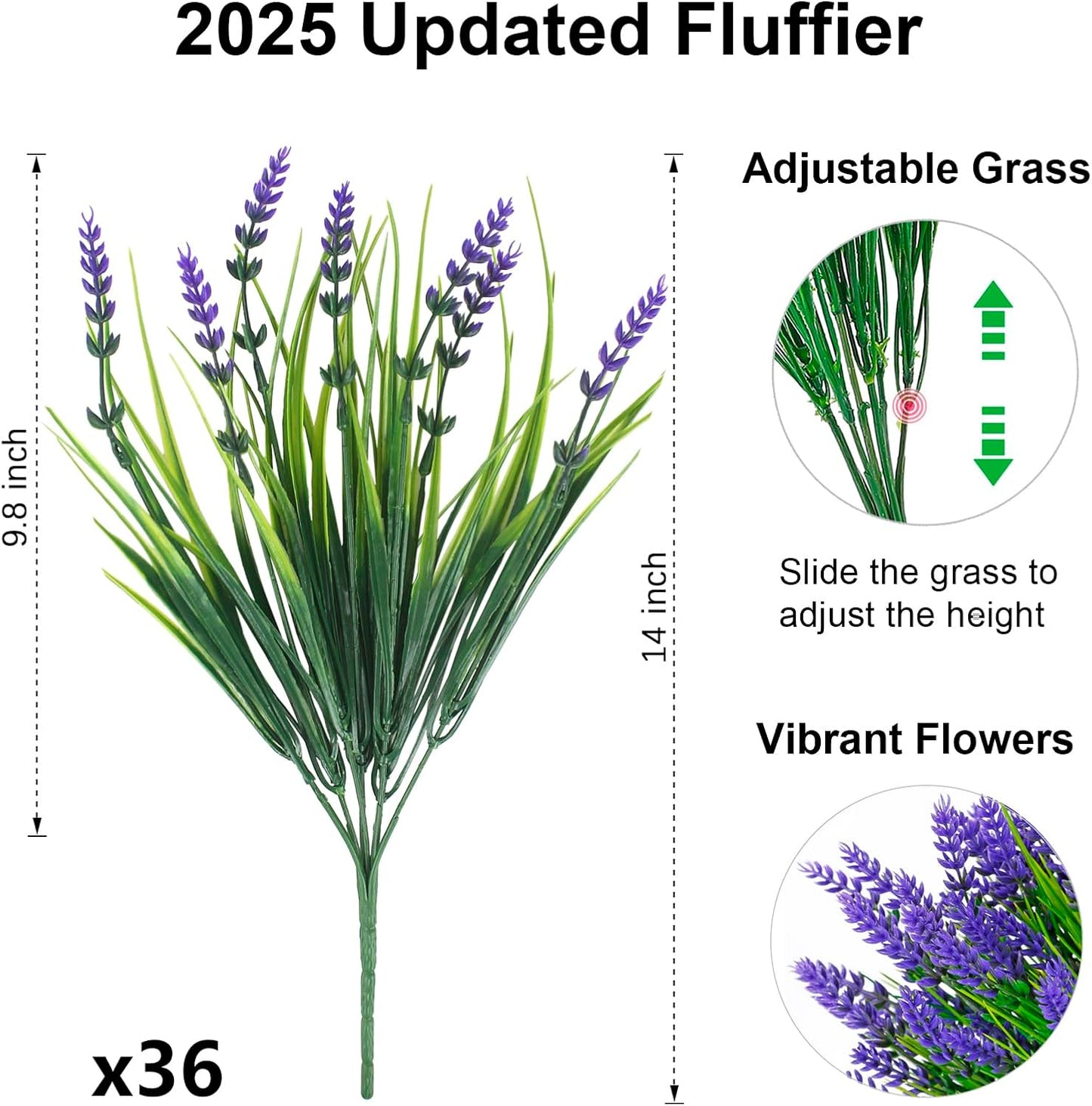 24 Bundles Artificial Flowers Outdoor, Faux Lavender Flowers with Grass UV Resistant Artificial Plants for Outdoor Outside Hanging Planter Window Box Garden Patio Front Porch Decor