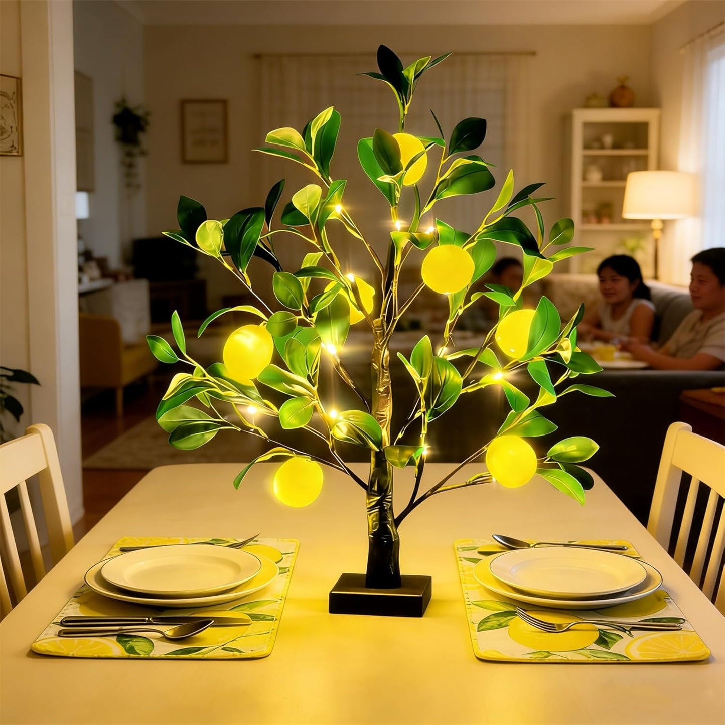 Artificial Lemon Tree Lights Decorative Table Lamps 3xAA Battery or USB Powered Fake Lemon Tree Lamp for Spring Summer Christmas Party Poolside Indoor Home Bedroom Office Decor(23.6Inch/60CM)