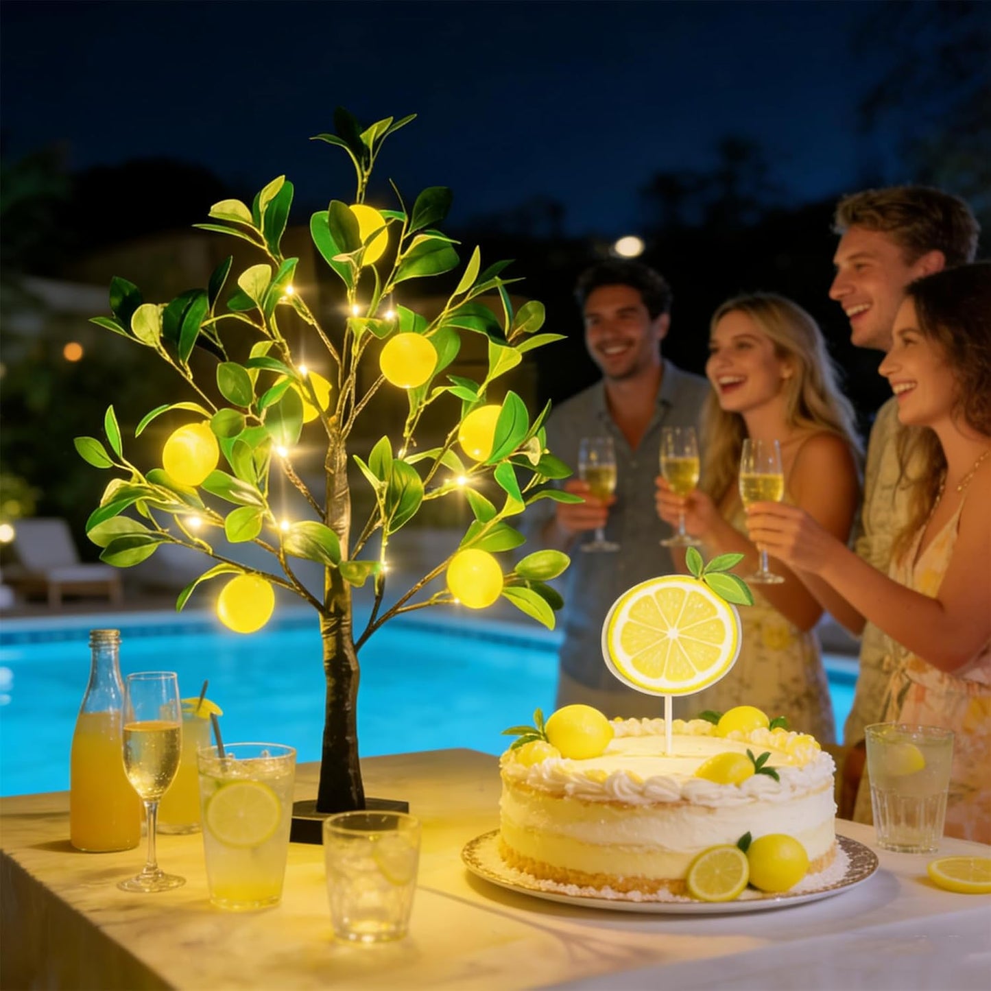 Artificial Lemon Tree Lights Decorative Table Lamps 3xAA Battery or USB Powered Fake Lemon Tree Lamp for Spring Summer Christmas Party Poolside Indoor Home Bedroom Office Decor(23.6Inch/60CM)