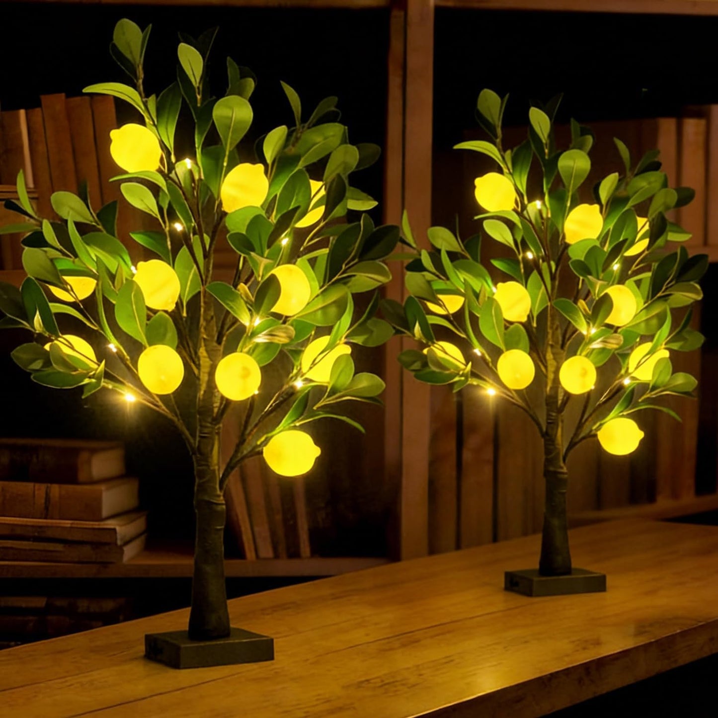 Artificial Lemon Tree Lights Decorative Table Lamps 3xAA Battery or USB Powered Fake Lemon Tree Lamp for Spring Summer Christmas Party Poolside Indoor Home Bedroom Office Decor(23.6Inch/60CM)