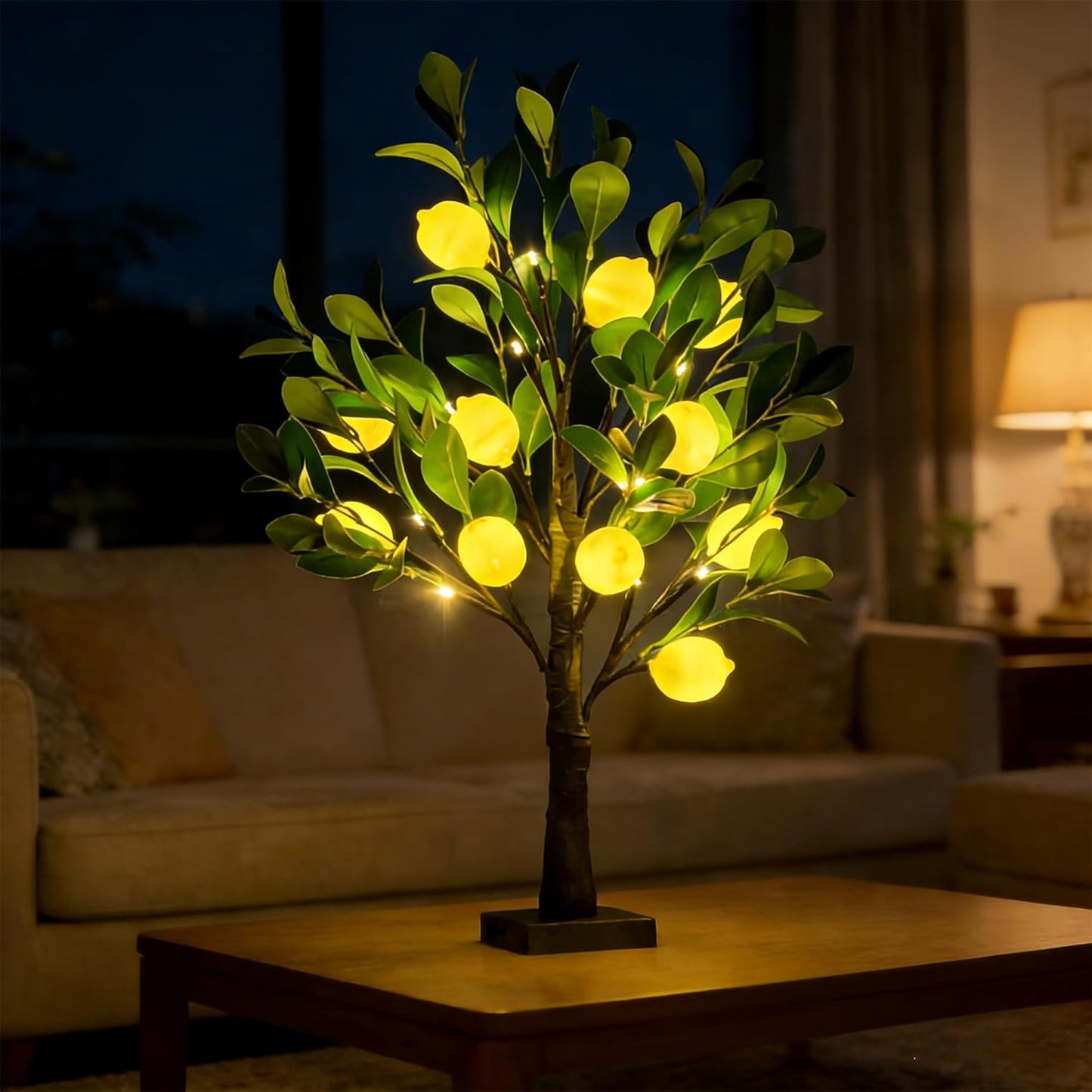 Artificial Lemon Tree Lights Decorative Table Lamps 3xAA Battery or USB Powered Fake Lemon Tree Lamp for Spring Summer Christmas Party Poolside Indoor Home Bedroom Office Decor(23.6Inch/60CM)