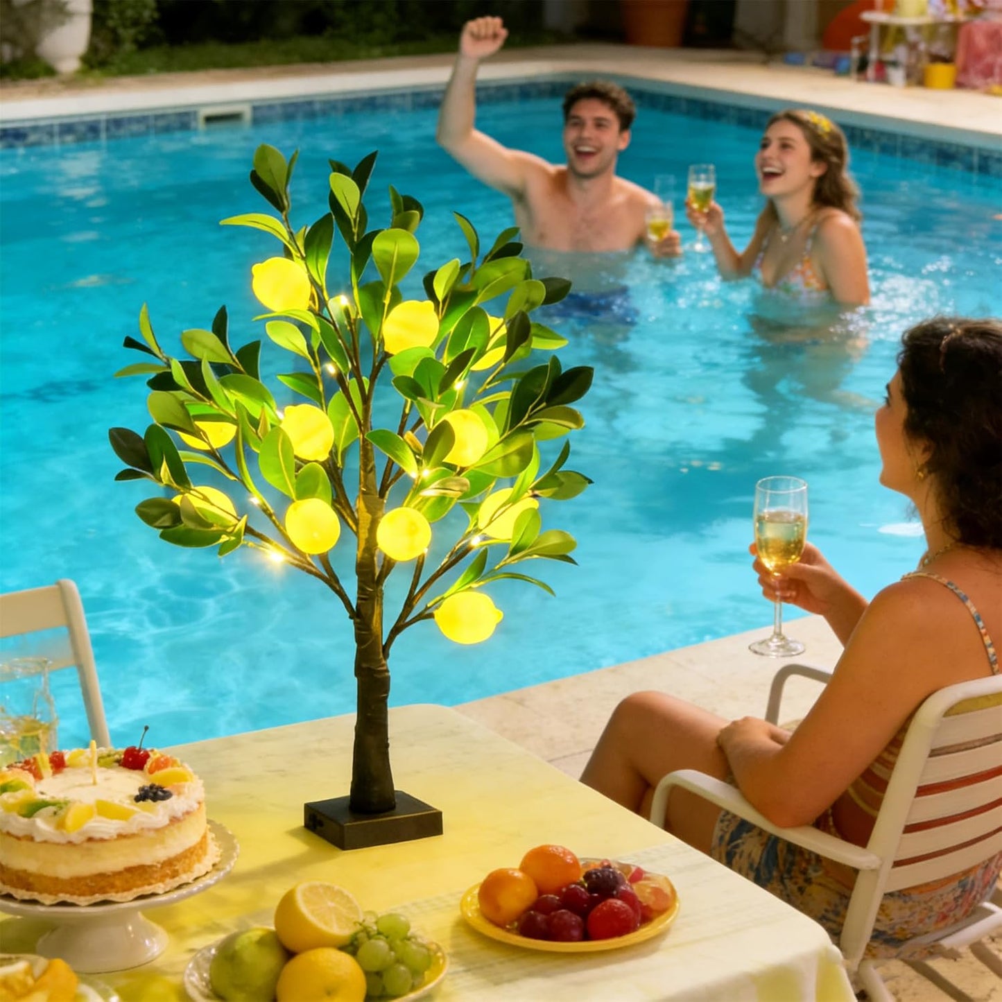 Artificial Lemon Tree Lights Decorative Table Lamps 3xAA Battery or USB Powered Fake Lemon Tree Lamp for Spring Summer Christmas Party Poolside Indoor Home Bedroom Office Decor(23.6Inch/60CM)