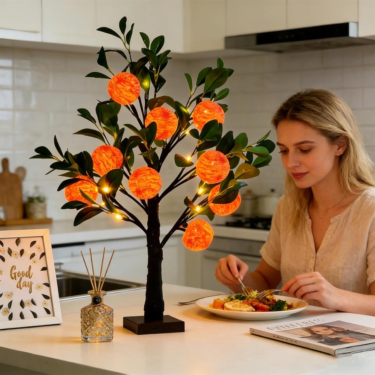 Artificial Lemon Tree Lights Decorative Table Lamps 3xAA Battery or USB Powered Fake Lemon Tree Lamp for Spring Summer Christmas Party Poolside Indoor Home Bedroom Office Decor(23.6Inch/60CM)