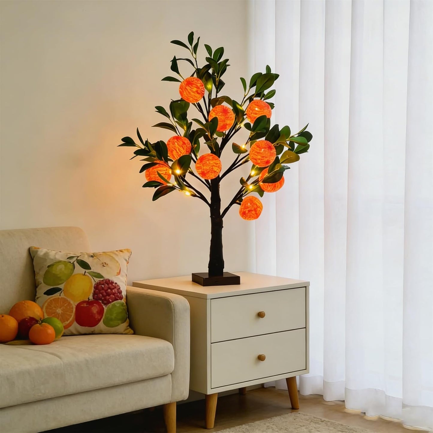 Artificial Lemon Tree Lights Decorative Table Lamps 3xAA Battery or USB Powered Fake Lemon Tree Lamp for Spring Summer Christmas Party Poolside Indoor Home Bedroom Office Decor(23.6Inch/60CM)