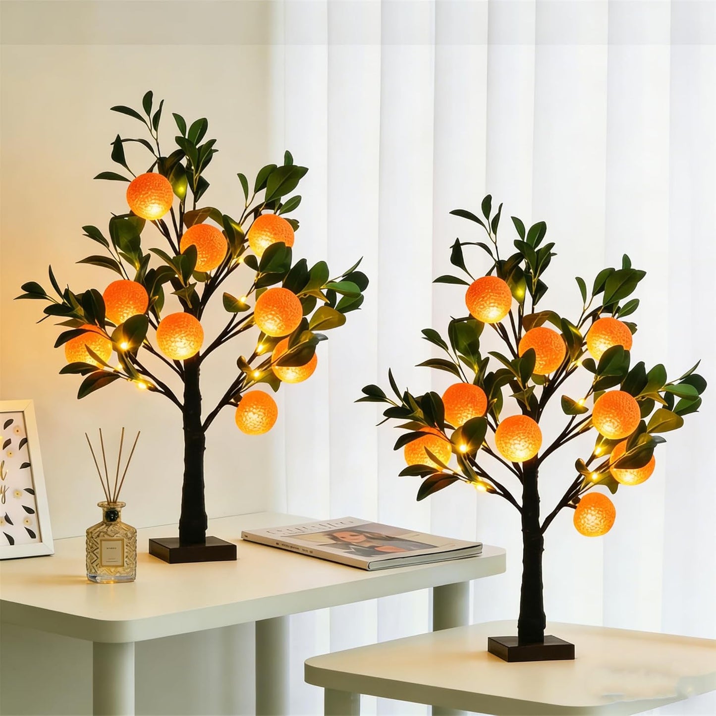 Artificial Lemon Tree Lights Decorative Table Lamps 3xAA Battery or USB Powered Fake Lemon Tree Lamp for Spring Summer Christmas Party Poolside Indoor Home Bedroom Office Decor(23.6Inch/60CM)