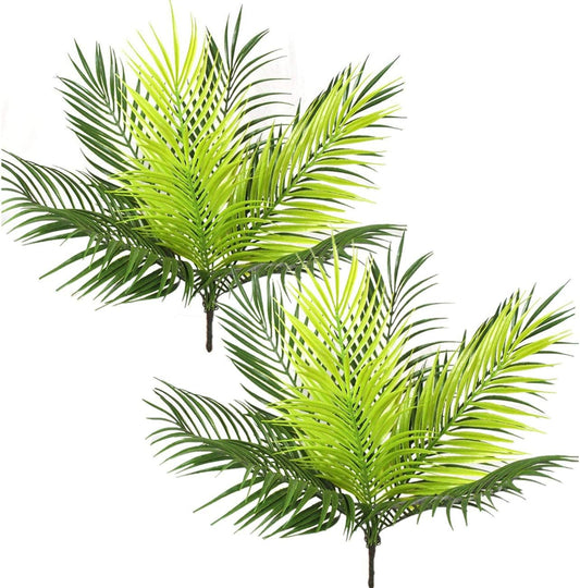 Artificial Palm Tree, Plastic Plants Greenery Fake Tropical Shrubs Faux Big Leaves for Home Indoor Outdoor Garden DIY Basket Planter Filler Wedding Party Decoration UV Resistant - Colors A