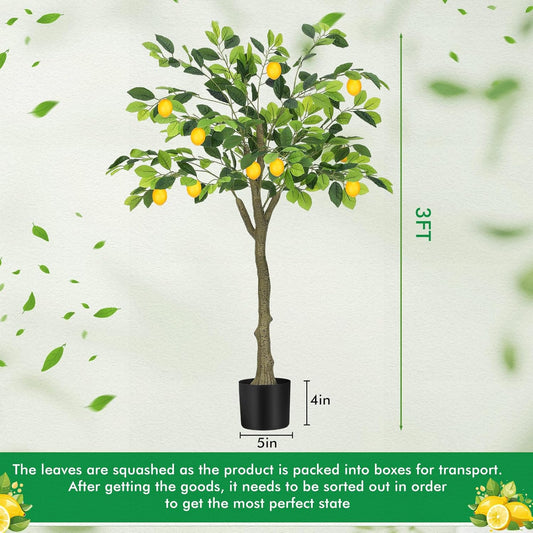 2 Pack Artificial Lemon Tree 5 ft Tall Fake Plant Pre Potted Faux Lemon Tree Realistic Fruits for Indoor Home Decor Office Living Room