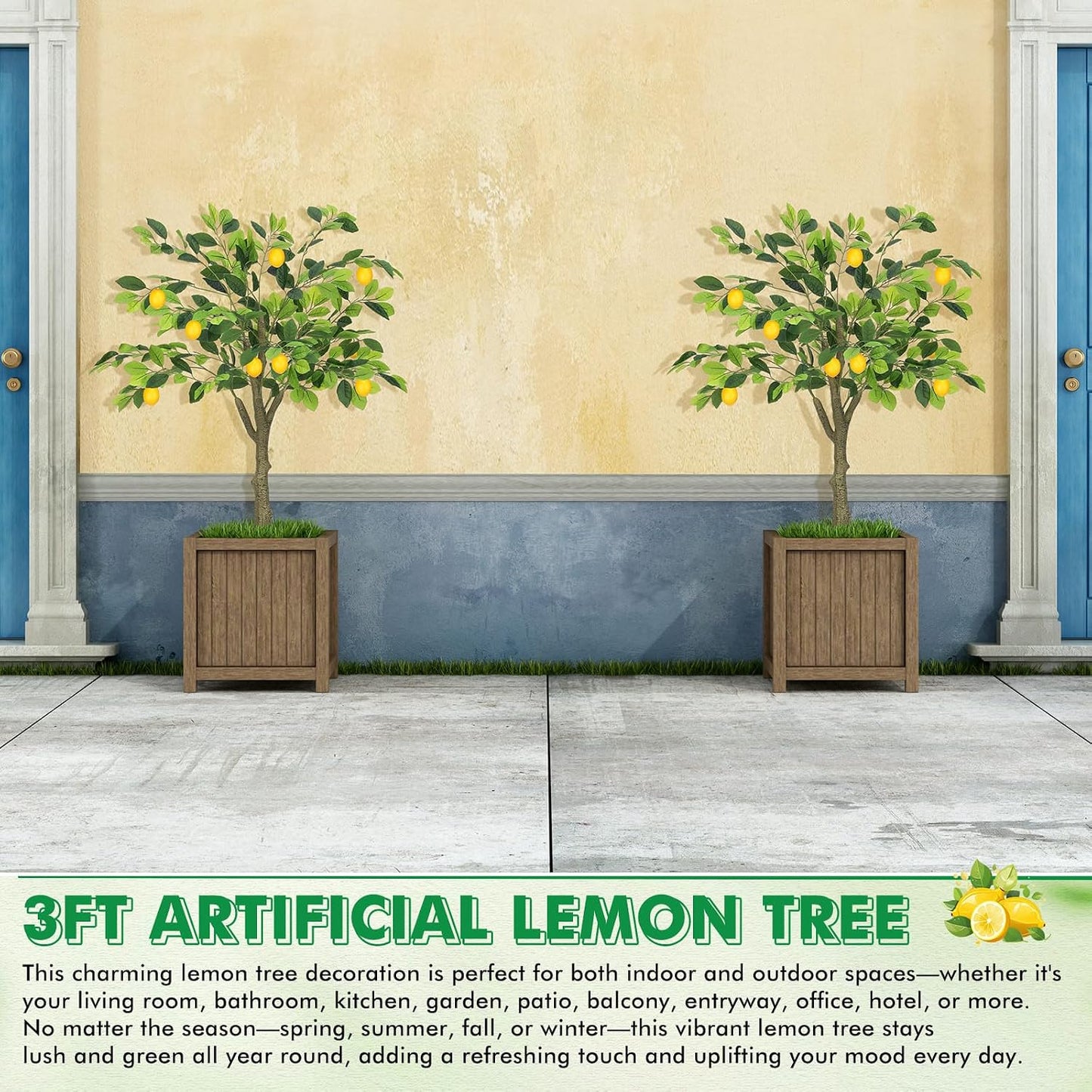 2 Pack Artificial Lemon Tree 5 ft Tall Fake Plant Pre Potted Faux Lemon Tree Realistic Fruits for Indoor Home Decor Office Living Room