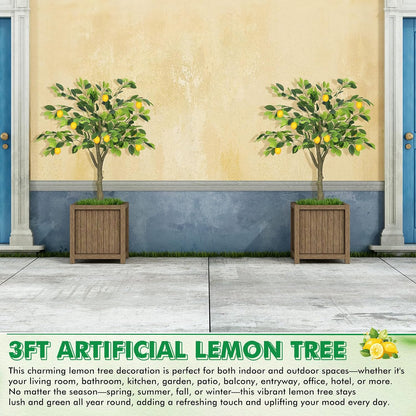 2 Pack Artificial Lemon Tree 5 ft Tall Fake Plant Pre Potted Faux Lemon Tree Realistic Fruits for Indoor Home Decor Office Living Room