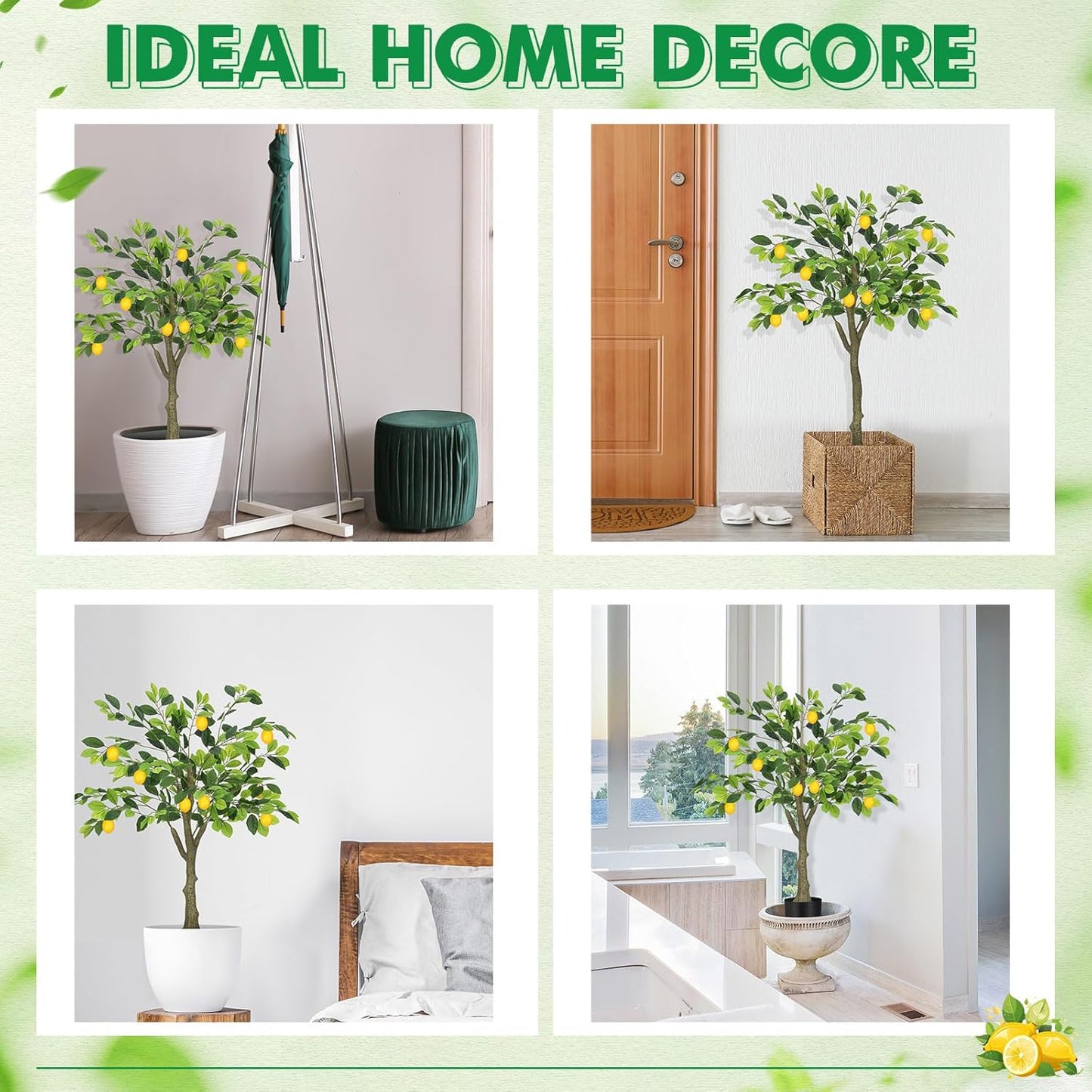 2 Pack Artificial Lemon Tree 5 ft Tall Fake Plant Pre Potted Faux Lemon Tree Realistic Fruits for Indoor Home Decor Office Living Room