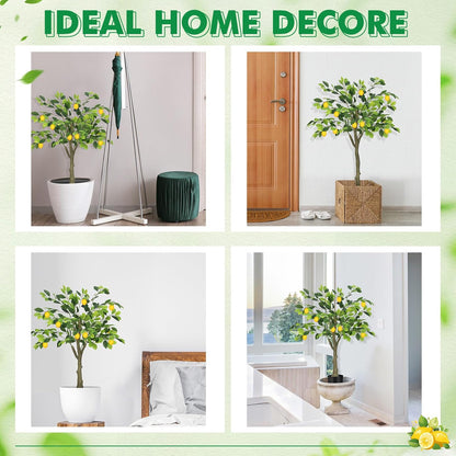 2 Pack Artificial Lemon Tree 5 ft Tall Fake Plant Pre Potted Faux Lemon Tree Realistic Fruits for Indoor Home Decor Office Living Room