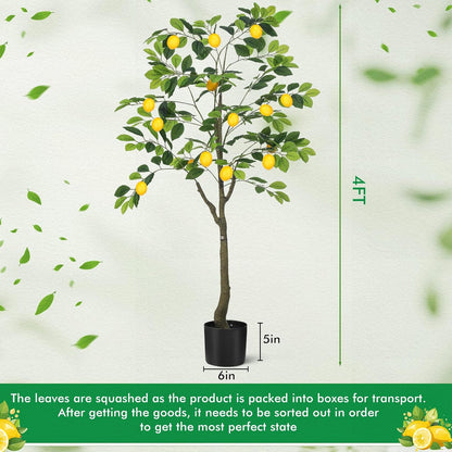 2 Pack Artificial Lemon Tree 5 ft Tall Fake Plant Pre Potted Faux Lemon Tree Realistic Fruits for Indoor Home Decor Office Living Room