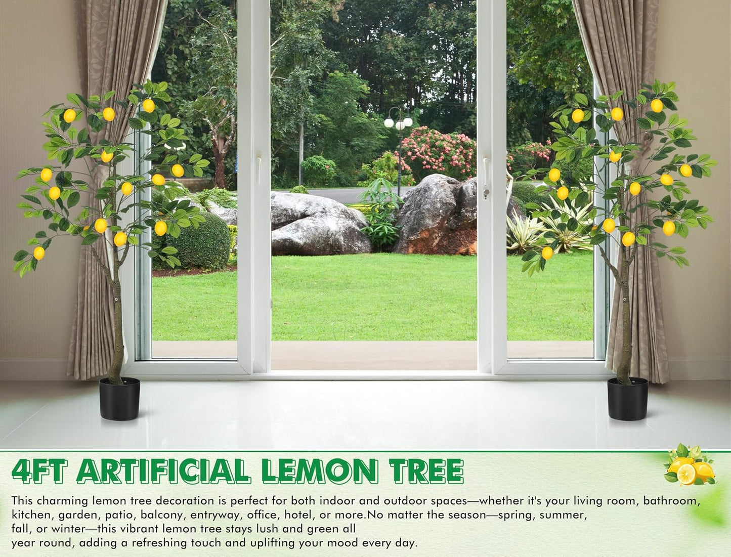 2 Pack Artificial Lemon Tree 5 ft Tall Fake Plant Pre Potted Faux Lemon Tree Realistic Fruits for Indoor Home Decor Office Living Room