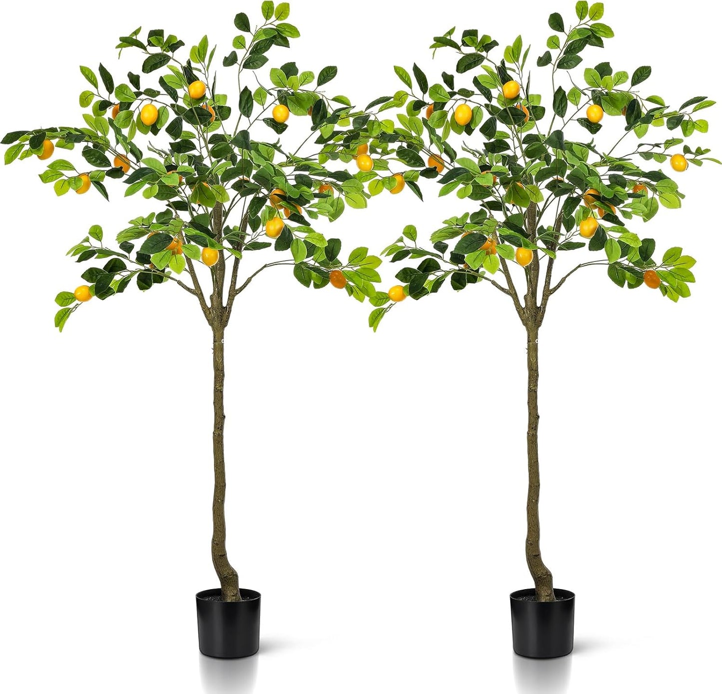 2 Pack Artificial Lemon Tree 5 ft Tall Fake Plant Pre Potted Faux Lemon Tree Realistic Fruits for Indoor Home Decor Office Living Room