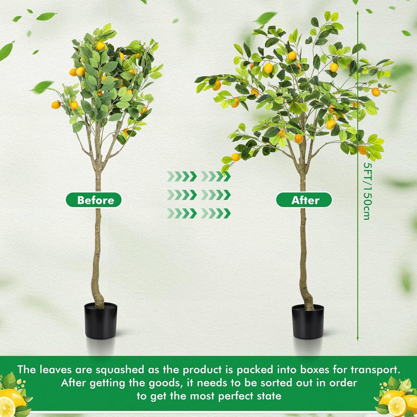 2 Pack Artificial Lemon Tree 5 ft Tall Fake Plant Pre Potted Faux Lemon Tree Realistic Fruits for Indoor Home Decor Office Living Room