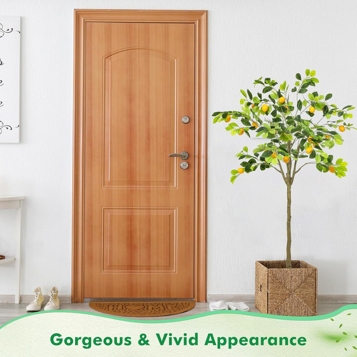 2 Pack Artificial Lemon Tree 5 ft Tall Fake Plant Pre Potted Faux Lemon Tree Realistic Fruits for Indoor Home Decor Office Living Room