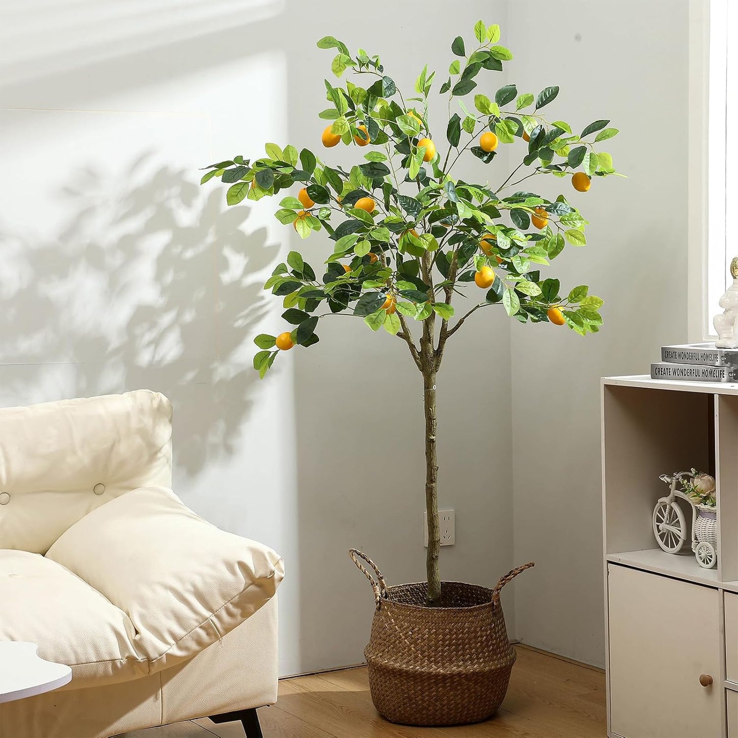 2 Pack Artificial Lemon Tree 5 ft Tall Fake Plant Pre Potted Faux Lemon Tree Realistic Fruits for Indoor Home Decor Office Living Room