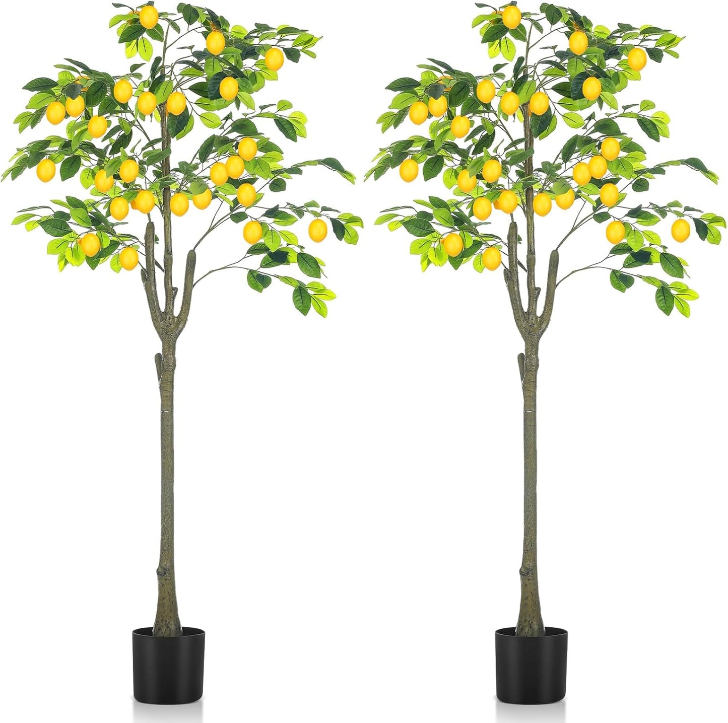 2 Pack Artificial Lemon Tree 5 ft Tall Fake Plant Pre Potted Faux Lemon Tree Realistic Fruits for Indoor Home Decor Office Living Room