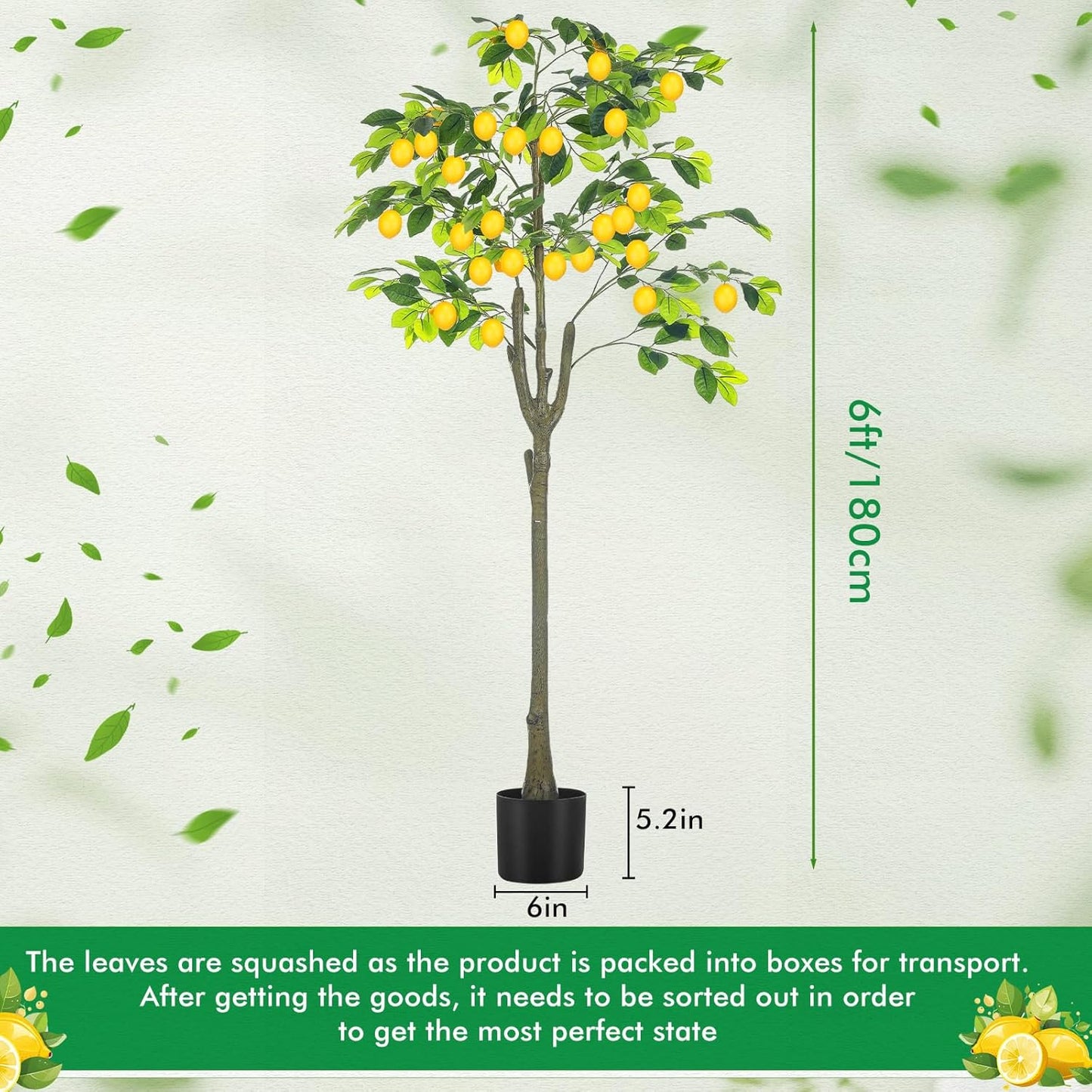2 Pack Artificial Lemon Tree 5 ft Tall Fake Plant Pre Potted Faux Lemon Tree Realistic Fruits for Indoor Home Decor Office Living Room