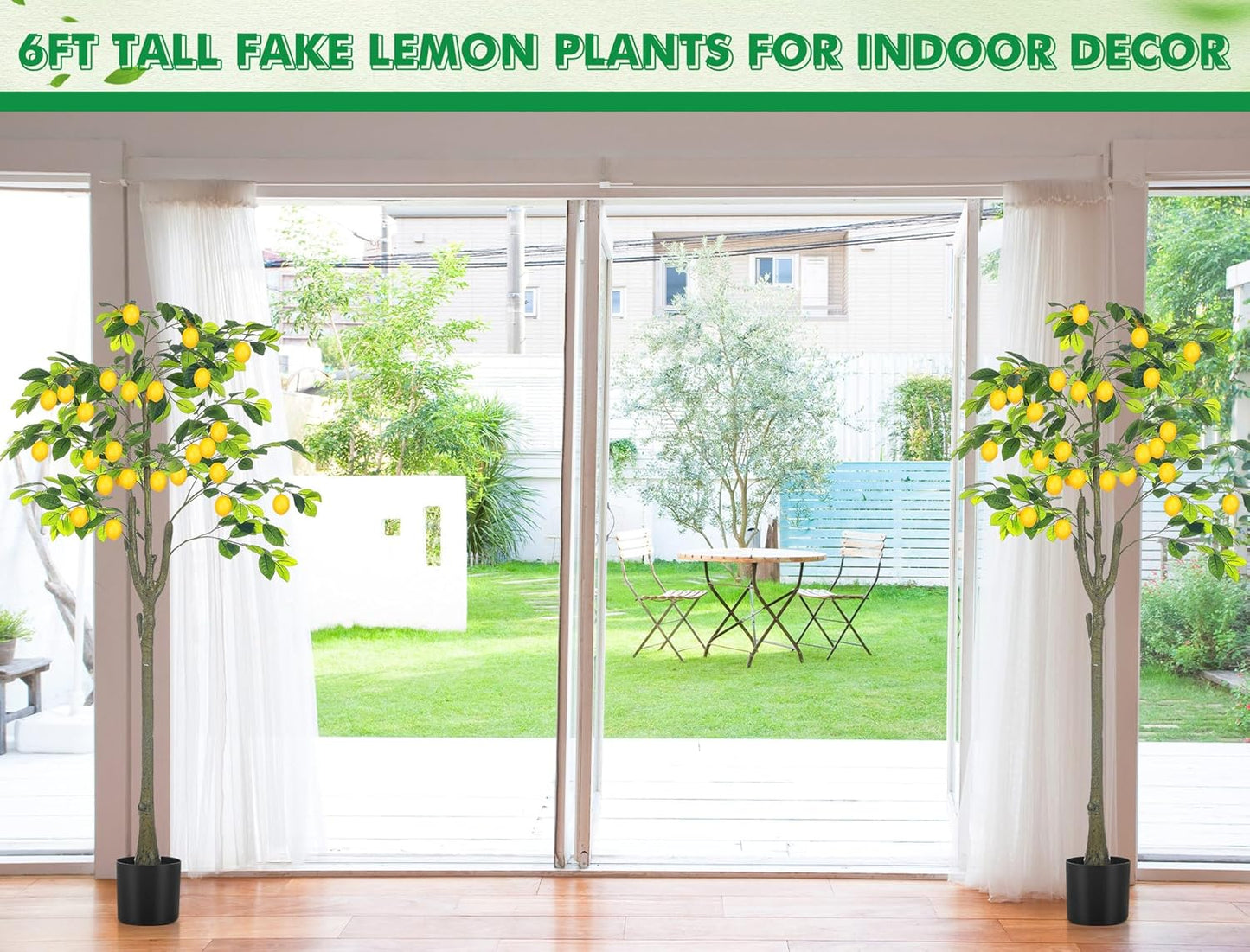 2 Pack Artificial Lemon Tree 5 ft Tall Fake Plant Pre Potted Faux Lemon Tree Realistic Fruits for Indoor Home Decor Office Living Room