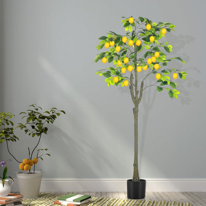 2 Pack Artificial Lemon Tree 5 ft Tall Fake Plant Pre Potted Faux Lemon Tree Realistic Fruits for Indoor Home Decor Office Living Room