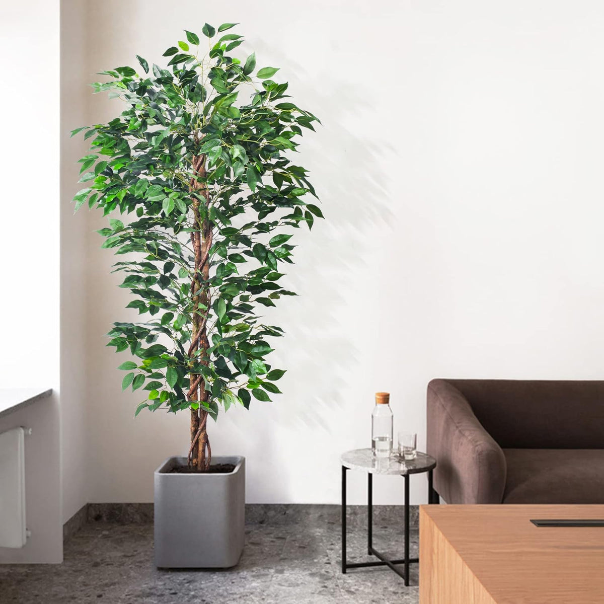 Artificial Ficus Tree 5FT Faux Silk Plants with Sturdy Plastic Nursery Pot,Fake Ficus Trees for Home Office Farmhouse Indoor Outdoor Decor Perfect Housewarming Gift (5FT-1Pack)