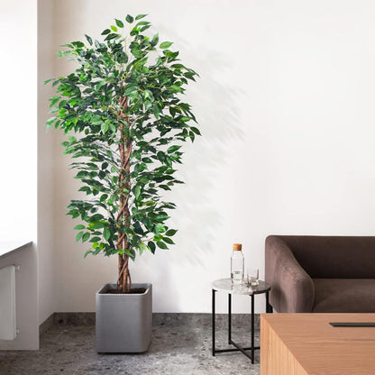 Artificial Ficus Tree 5FT Faux Silk Plants with Sturdy Plastic Nursery Pot,Fake Ficus Trees for Home Office Farmhouse Indoor Outdoor Decor Perfect Housewarming Gift (5FT-1Pack)