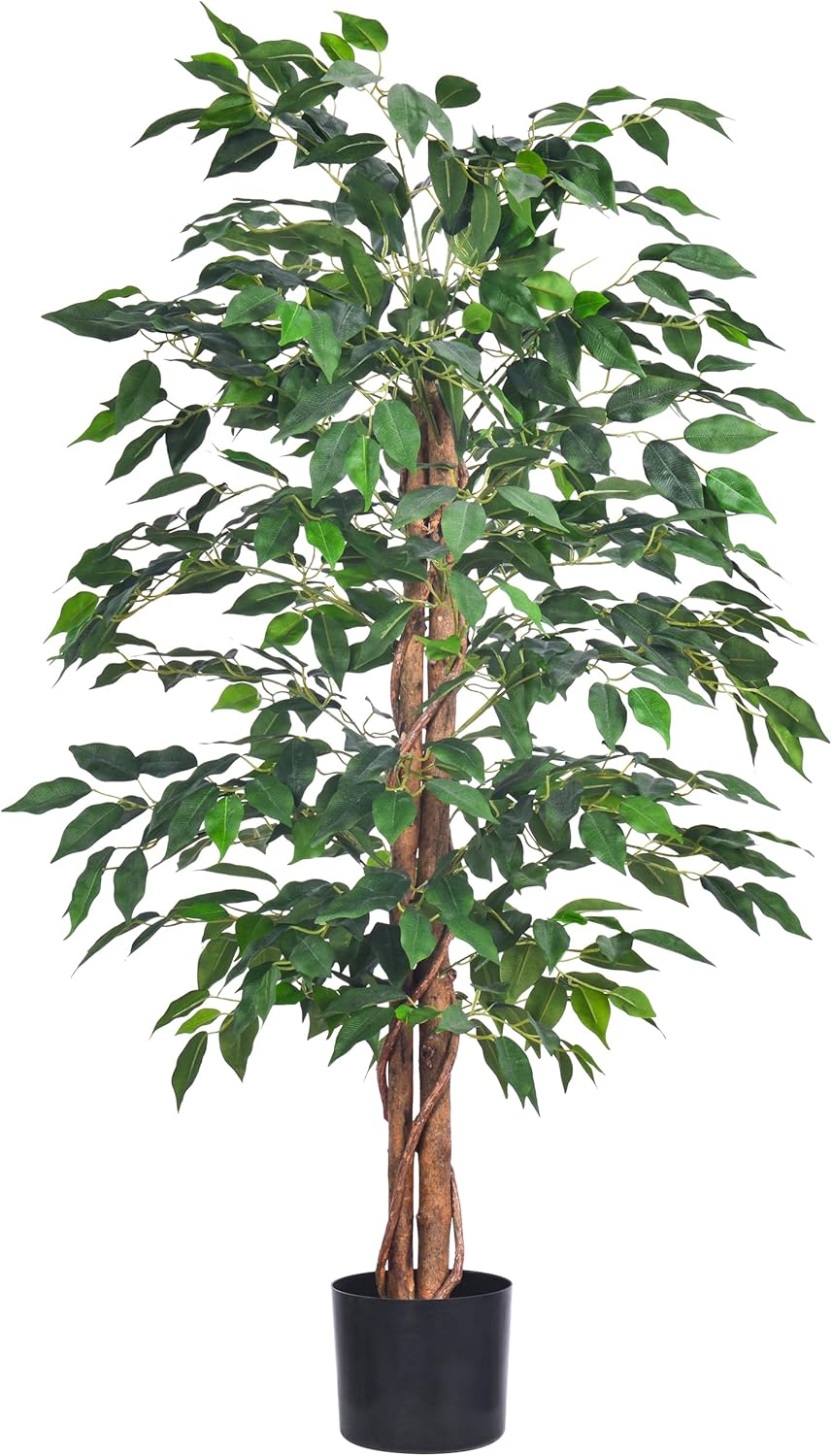 Artificial Ficus Tree 5FT Faux Silk Plants with Sturdy Plastic Nursery Pot,Fake Ficus Trees for Home Office Farmhouse Indoor Outdoor Decor Perfect Housewarming Gift (5FT-1Pack)