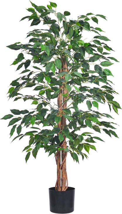 Artificial Ficus Tree 5FT Faux Silk Plants with Sturdy Plastic Nursery Pot,Fake Ficus Trees for Home Office Farmhouse Indoor Outdoor Decor Perfect Housewarming Gift (5FT-1Pack)