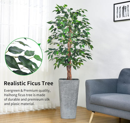Artificial Ficus Tree 5FT Faux Silk Plants with Sturdy Plastic Nursery Pot,Fake Ficus Trees for Home Office Farmhouse Indoor Outdoor Decor Perfect Housewarming Gift (5FT-1Pack)
