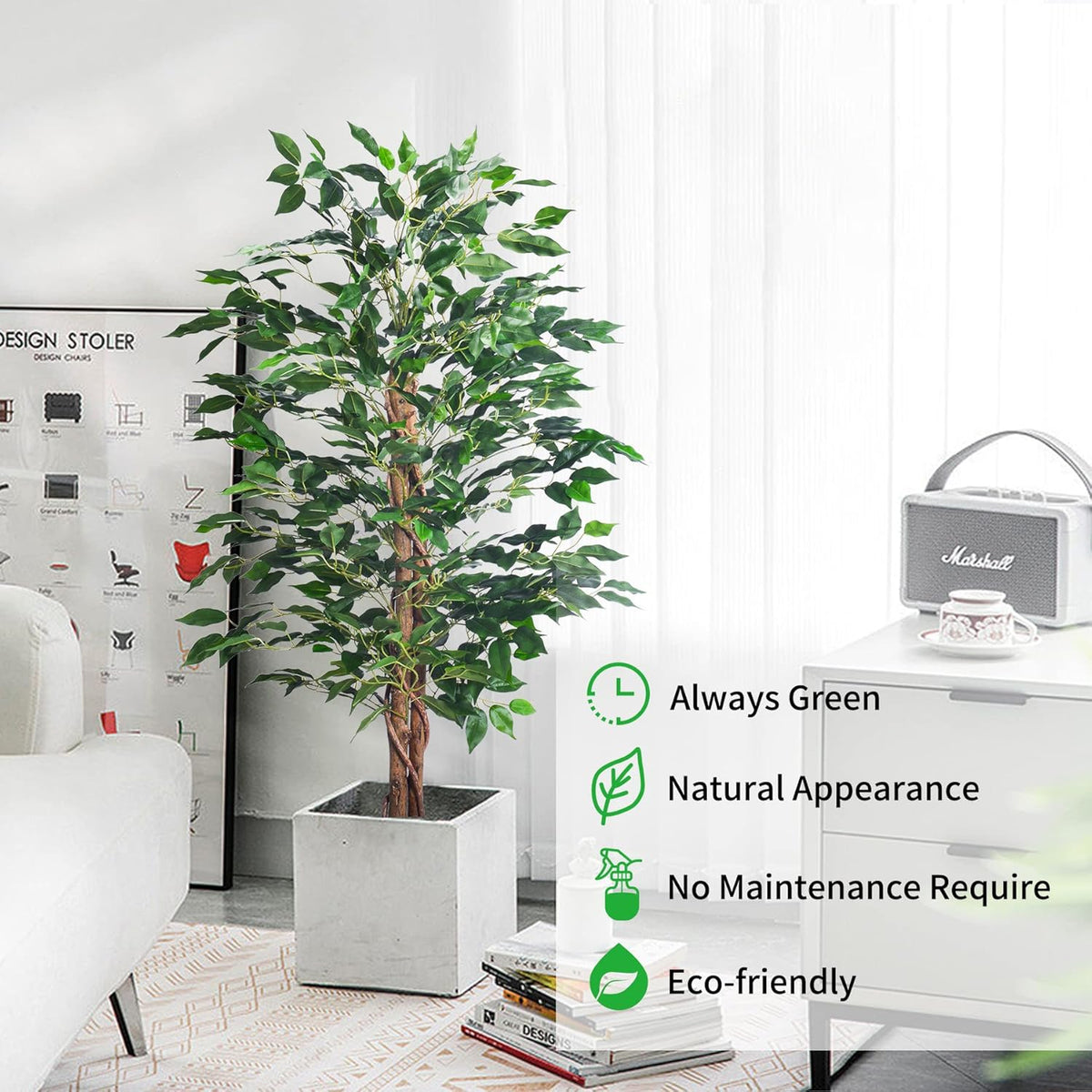 Artificial Ficus Tree 5FT Faux Silk Plants with Sturdy Plastic Nursery Pot,Fake Ficus Trees for Home Office Farmhouse Indoor Outdoor Decor Perfect Housewarming Gift (5FT-1Pack)