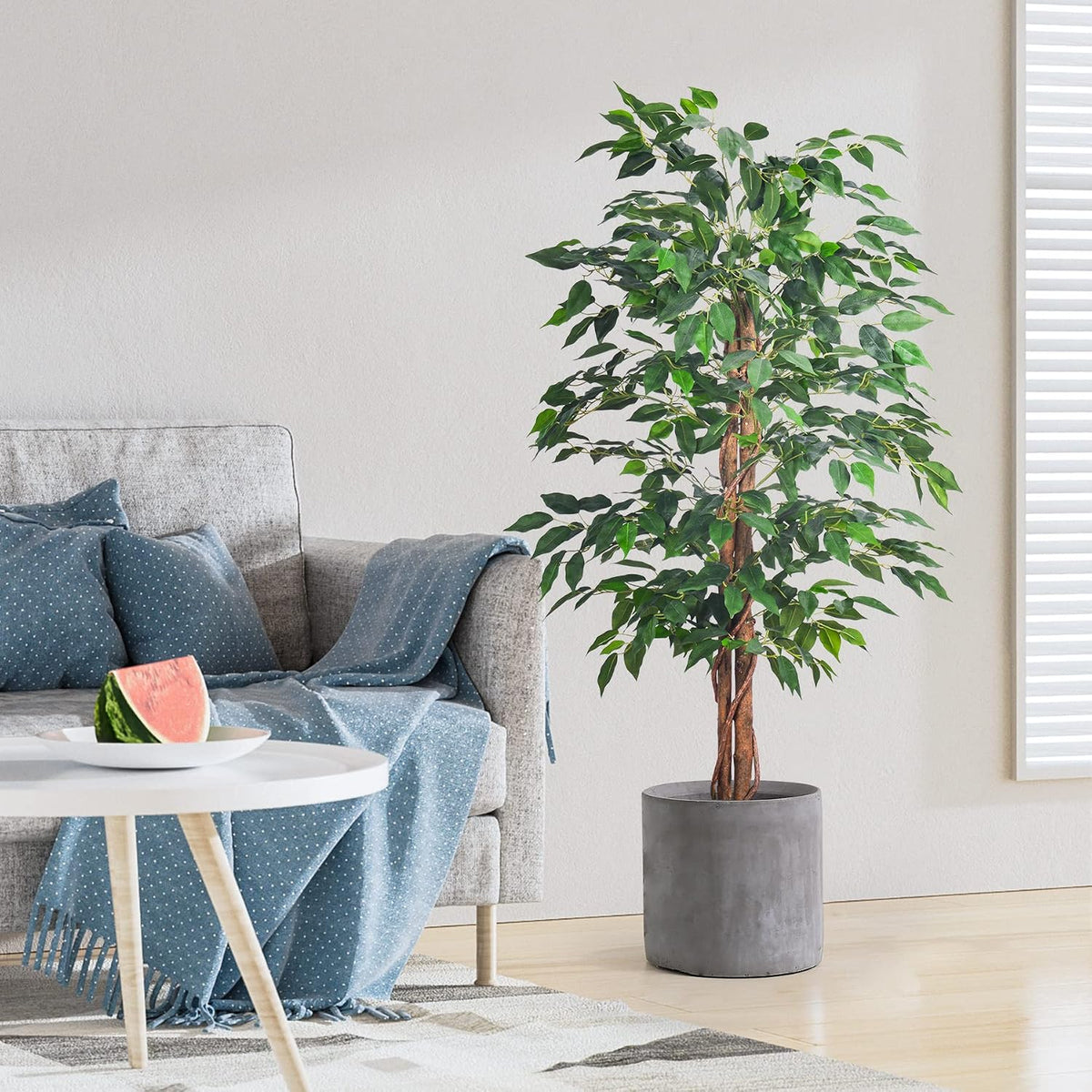 Artificial Ficus Tree 5FT Faux Silk Plants with Sturdy Plastic Nursery Pot,Fake Ficus Trees for Home Office Farmhouse Indoor Outdoor Decor Perfect Housewarming Gift (5FT-1Pack)