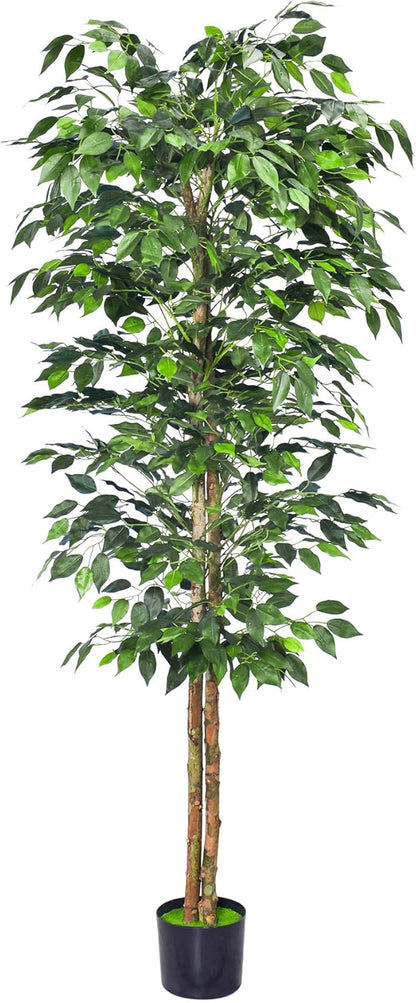 Artificial Ficus Tree 5FT Faux Silk Plants with Sturdy Plastic Nursery Pot,Fake Ficus Trees for Home Office Farmhouse Indoor Outdoor Decor Perfect Housewarming Gift (5FT-1Pack)