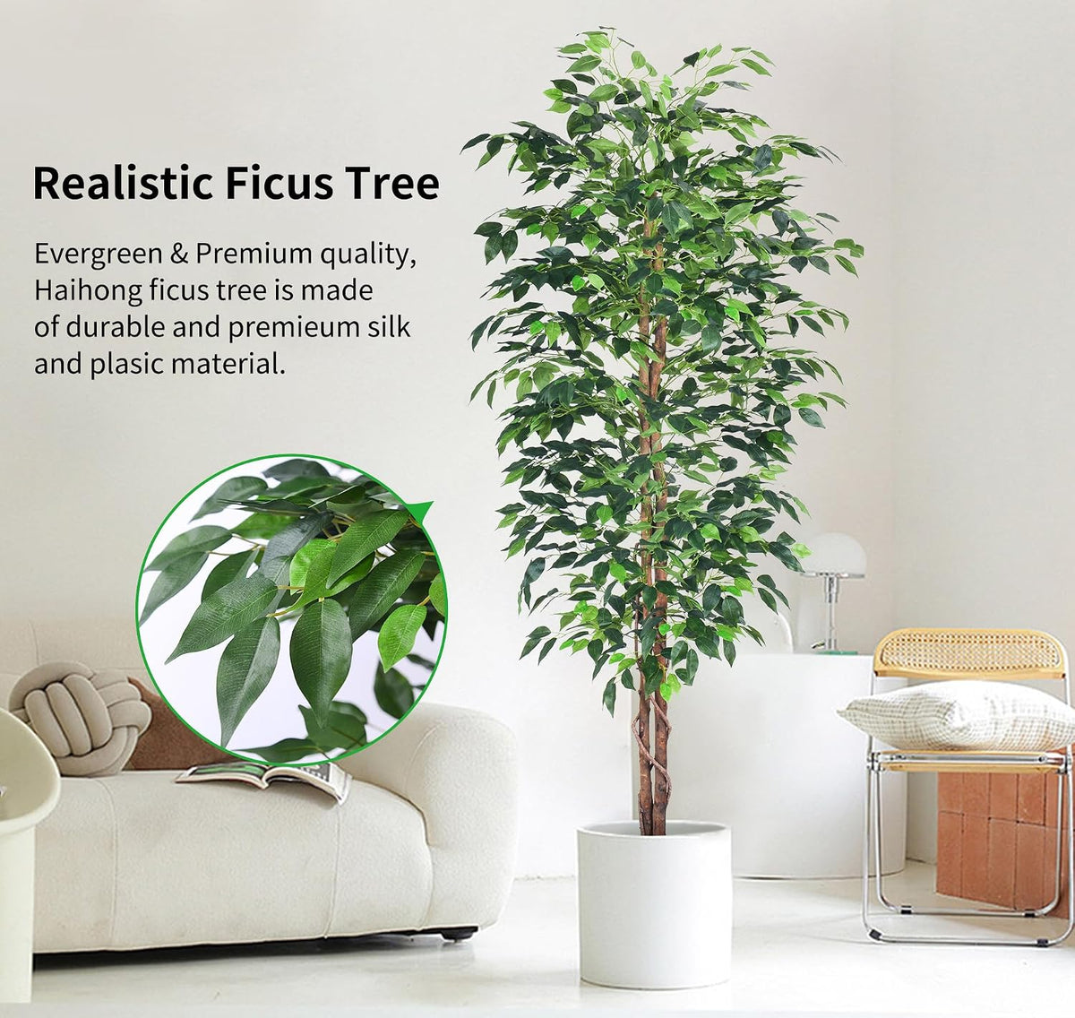 Artificial Ficus Tree 5FT Faux Silk Plants with Sturdy Plastic Nursery Pot,Fake Ficus Trees for Home Office Farmhouse Indoor Outdoor Decor Perfect Housewarming Gift (5FT-1Pack)