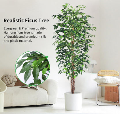Artificial Ficus Tree 5FT Faux Silk Plants with Sturdy Plastic Nursery Pot,Fake Ficus Trees for Home Office Farmhouse Indoor Outdoor Decor Perfect Housewarming Gift (5FT-1Pack)