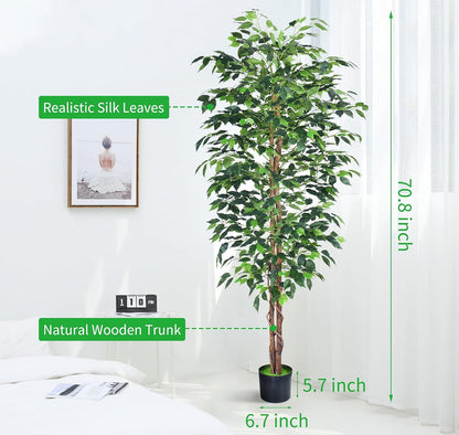 Artificial Ficus Tree 5FT Faux Silk Plants with Sturdy Plastic Nursery Pot,Fake Ficus Trees for Home Office Farmhouse Indoor Outdoor Decor Perfect Housewarming Gift (5FT-1Pack)