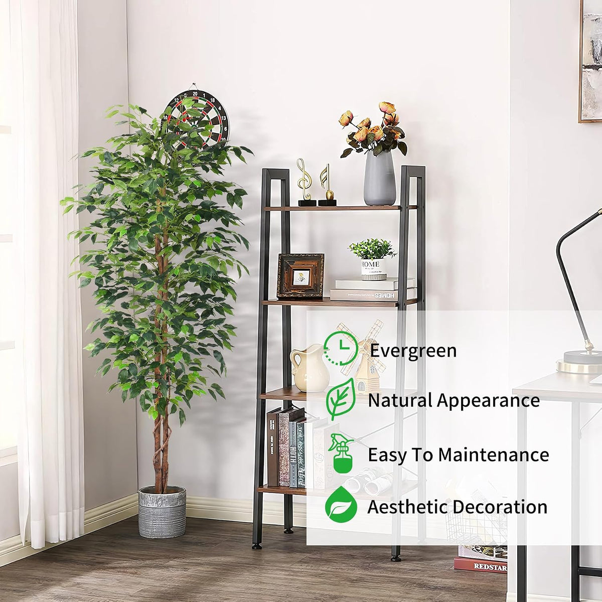 Artificial Ficus Tree 5FT Faux Silk Plants with Sturdy Plastic Nursery Pot,Fake Ficus Trees for Home Office Farmhouse Indoor Outdoor Decor Perfect Housewarming Gift (5FT-1Pack)
