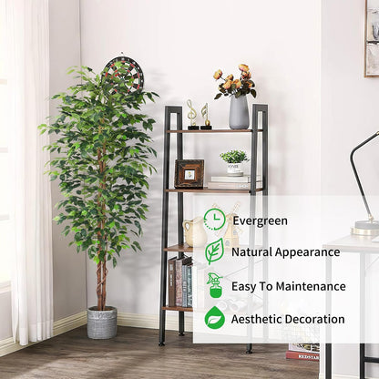 Artificial Ficus Tree 5FT Faux Silk Plants with Sturdy Plastic Nursery Pot,Fake Ficus Trees for Home Office Farmhouse Indoor Outdoor Decor Perfect Housewarming Gift (5FT-1Pack)