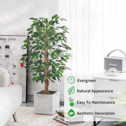 Artificial Ficus Tree 5FT Faux Silk Plants with Sturdy Plastic Nursery Pot,Fake Ficus Trees for Home Office Farmhouse Indoor Outdoor Decor Perfect Housewarming Gift (5FT-1Pack)