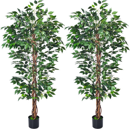 Artificial Ficus Tree 5FT Faux Silk Plants with Sturdy Plastic Nursery Pot,Fake Ficus Trees for Home Office Farmhouse Indoor Outdoor Decor Perfect Housewarming Gift (5FT-1Pack)