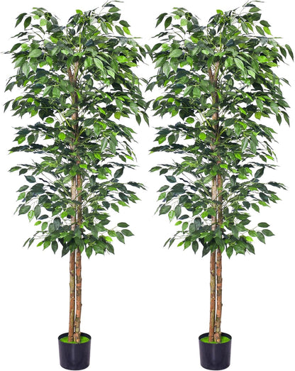 Artificial Ficus Tree 5FT Faux Silk Plants with Sturdy Plastic Nursery Pot,Fake Ficus Trees for Home Office Farmhouse Indoor Outdoor Decor Perfect Housewarming Gift (5FT-1Pack)