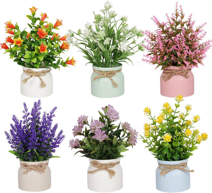 6pcs Artificial Pot Flowers Small Fake Plants Mini Potted Plants for Home Office Tabletop Decoration