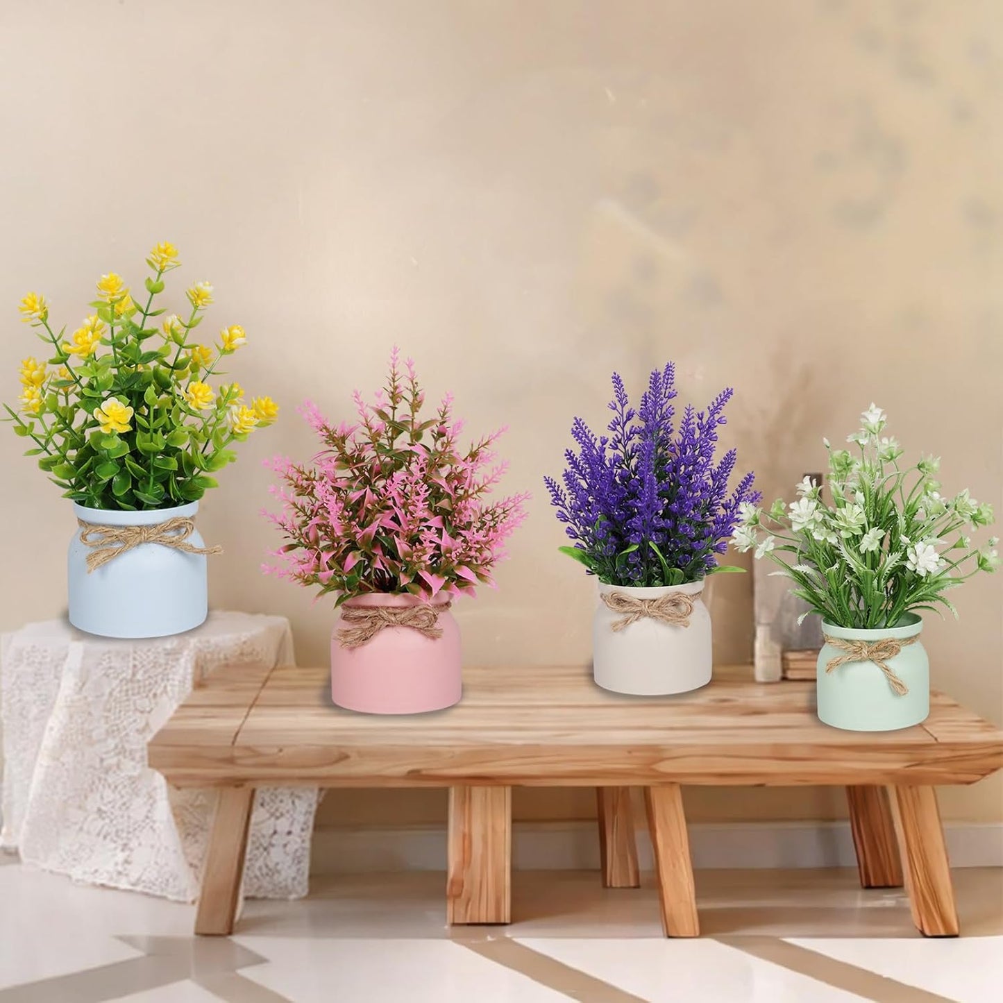 6pcs Artificial Pot Flowers Small Fake Plants Mini Potted Plants for Home Office Tabletop Decoration
