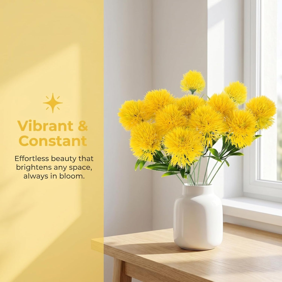15Pcs Yellow Artificial Dandelion Flowers,9.8 Inches Narcissus Spring Fake Silk Flower Arrangement for Wedding Festive Party Home Office Decoration