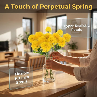 15Pcs Yellow Artificial Dandelion Flowers,9.8 Inches Narcissus Spring Fake Silk Flower Arrangement for Wedding Festive Party Home Office Decoration